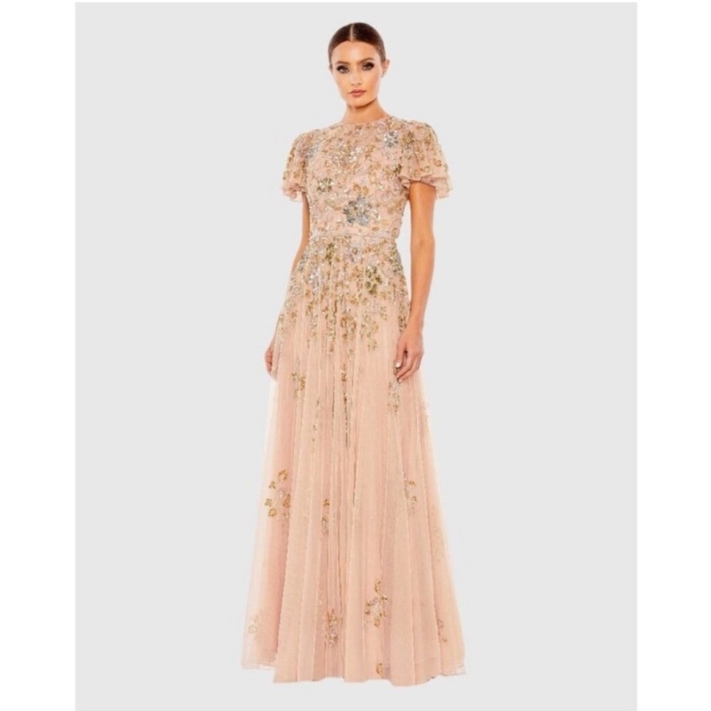 Mac Duggal 5717 Embellished Butterfly Sleeve High Neck Gown Size 16